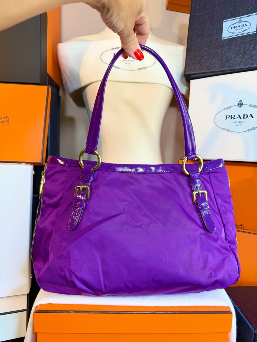 Prada Purple Nylon Shoulder Bag with Gold Hardware! Offers always welcome! - Picture 9 of 15